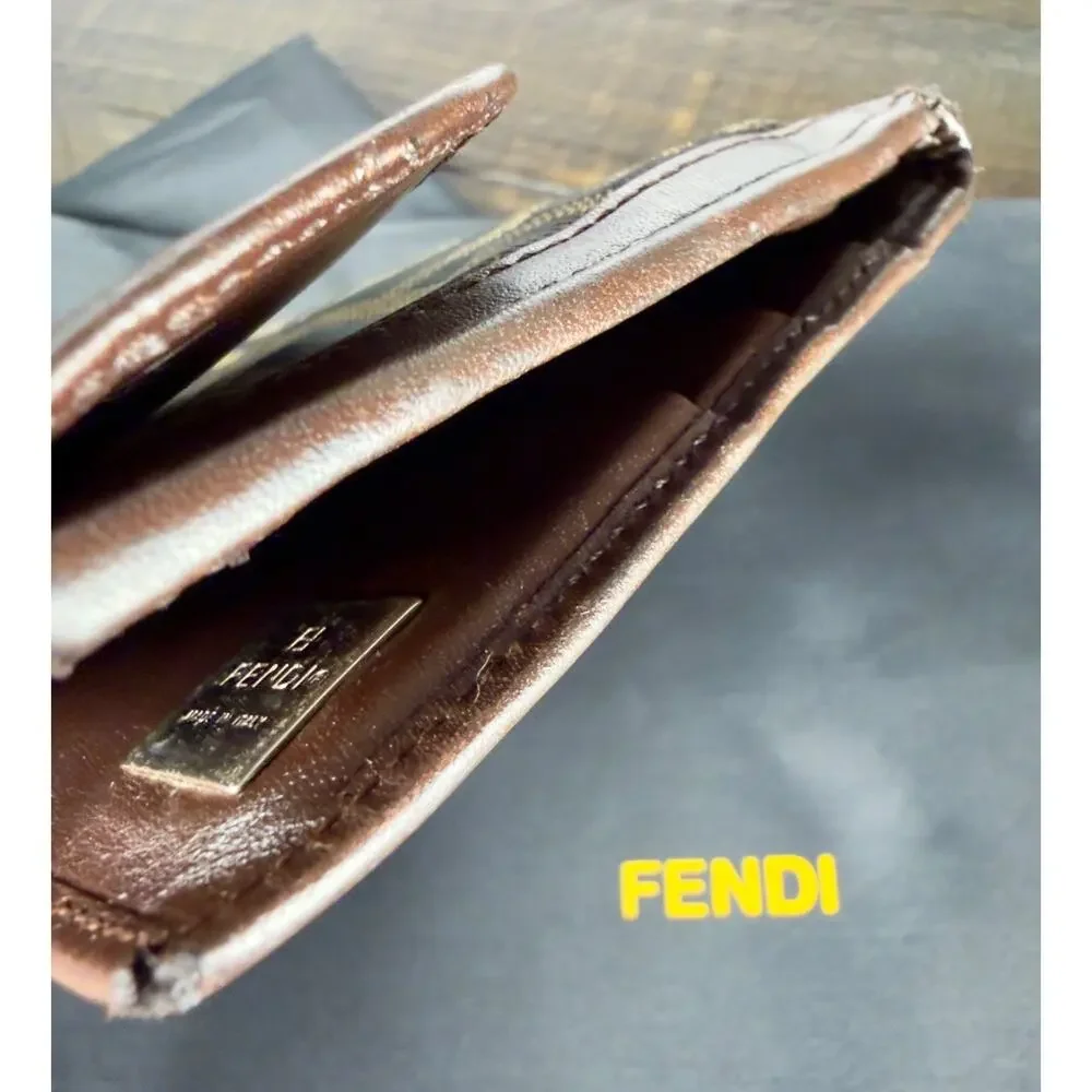 Authentic Fendi Zucca Canvas Long Wallet Brown Leather Bi-Fold with Dust Bag